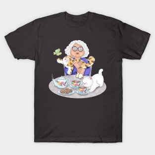 Grandma Having Morning Tea With Cats T-Shirt